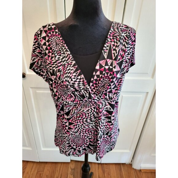 Vintage y2k Pink/Black Geometric Print Babydoll Layered Look Top XL Coquette - Picture 1 of 6